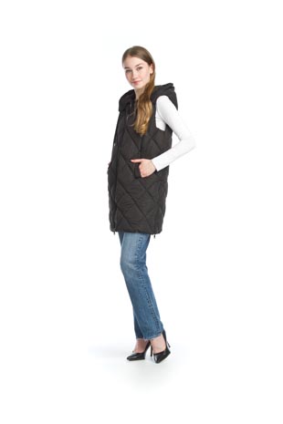 JT-13752 - Puffer Hooded Vest with Side Zip Detail - Colors: Black, Cream, Navy, Slate  - Available Sizes:XS-XXL - Catalog Page:8 